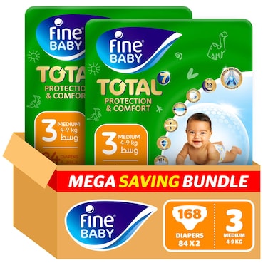 Fine Baby Total 7 Diapers Size 3, Pack of 168