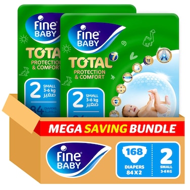 Fine Baby Total 7 Diapers Size 2, Pack of 168
