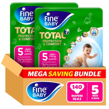 Fine Baby Total 7 Maxi Diapers, Size 5, Pack of 140, 11-18 kg