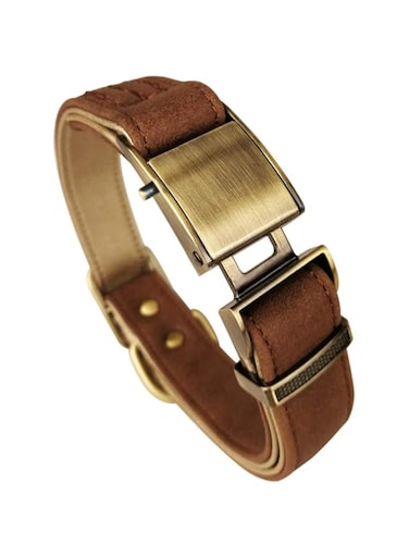 Basic Classic Luxury Padded Leather Dog Collar,The Seatbelt Buckle,for Large Medium Pets (Brown)
