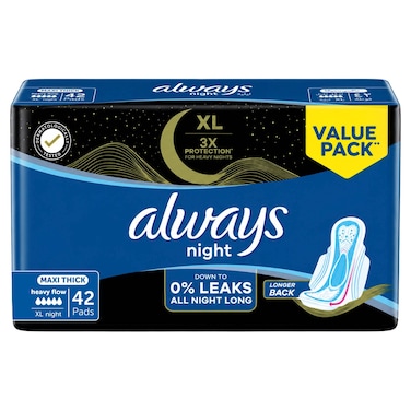 Always Maxi Thick Night Sanitary Pads XL, 42 Pads