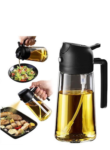 Oil Spray 470ml - Air Fryer 2-in-1 Oil Spray for Cooking, Salads, Vinegar and Kitchen Accessories - Black