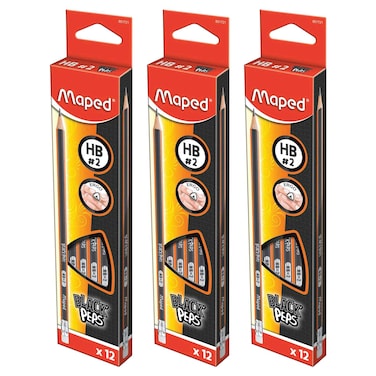 Maped Black Peps HB #2 Graphite Pencils, Ergonomic Design
