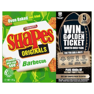 Arnott's Shapes Original Barbecue Cracker Biscuits, Rich Tomato and Herb Flavour, 175g