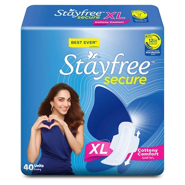 Stayfree Secure XL Cottony Comfort Sanitary Napkins, 40 Pads