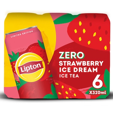 Lipton Zero Sugar Strawberry Ice Cream Flavoured Ice Tea, 320ml, Pack of 6