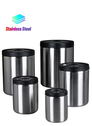 5 Piece Presstop Canister Set Silver/Black 15.24cm