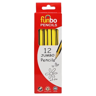 Funbo Jumbo HB Graphite Pencils with Eraser, Yellow, Pack of 12