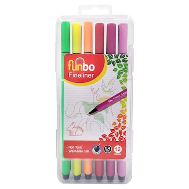 Funbo Fineliner Pens, 12 Colors, 0.4 mm