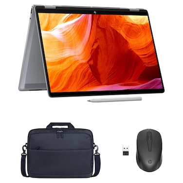 HP OmniBook X Flip 14 AI Laptop AMD Ryzen AI 5 340, 16GB RAM, 512GB SSD with Wireless Mouse, Laptop Bag and Stylus Pen, Meteor Silver
