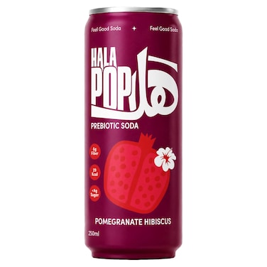 HalaPop Pomegranate Hibiscus Prebiotic Sparkling Soda, Fruity Zero Sugar Drink,250ml