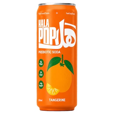HalaPop Tangerine Prebiotic Sparkling Soda, Refreshing Citrus Flavour Drink, 250ml