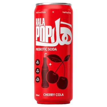 HalaPop Cherry Cola Prebiotic Sparkling Soda B10 , Cherry Flavoured Zero Sugar Drink, 250ml