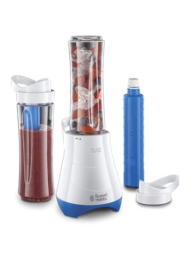 Russell Hobbs (21351) Mix and Go Cool Smoothie Maker - Portable Blender 300W, 2x 600ml Bottles, Ice Crushing, Non-Slip, Dishwasher Safe, White - 1-Year Warranty