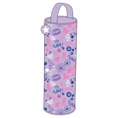 Toretto Pencil Case E, Purple Patterned Round Zip Pencil Pouch
