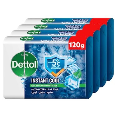 Dettol Instant Cool Antibacterial Soap, 120g, Pack of 4