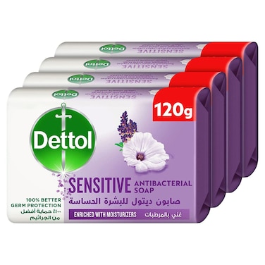 Dettol Sensitive Antibacterial Soap, 120g, Pack of 4