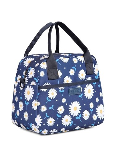 VASCHY Lunch Bags for Women, Cute Insulated Lunch Box Tote Reusable Cooler Bag with Removable Shoulder Strap for Work Blue with Daisy