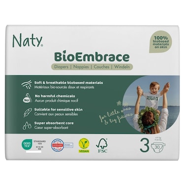 Naty BioEmbrace Baby Diapers Size 3 (4&ndash;9kg), 30 Pieces