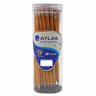 Atlas HB Pencils with Eraser, Yellow, 48 PCS