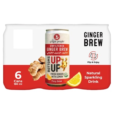 The Ginger People Bottoms Up Unfiltered Ginger Brew Sparkling Drink with Lemon, 180ml, Pack of 6