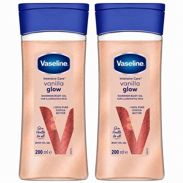 Vaseline Intensive Care Vanilla Glow Shimmer Body Oil with 100% Pure Cocoa Butter, 200ml, Pack of 2