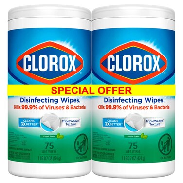 Clorox Disinfecting Wipes Fresh Scent, 75 Wipes, Pack of 2