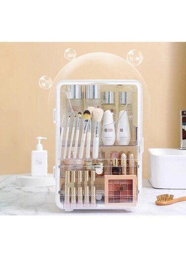 Extra Large Makeup Organizer &amp; Cosmetic Storage Box &acirc;&euro;&ldquo; 16.33&acirc;&euro; Desktop Display Cabinet with Transparent Front &amp; Top Open, Magnetic Doors, Multi-Compartment for Lipstick, Brushes, Skincare, Lotion &acirc;&euro;&ldquo; Dustproof, Moisture-Proof for Bathroom, Bedroom, Dresser