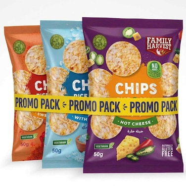 Family Harvest Rice Chips Assorted Flavours Promo Pack, 50g, Pack of 3