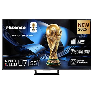 هايسنس تلفاز ذكي بتقنية ميني ليد ULED مقاس 55 بوصة بدقة 4K فائقة الوضوح، موديل 55U7S، أسود
