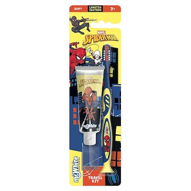 Mr. White Spider-Man Kids Toothbrush and Toothpaste Travel Kit, 25ml