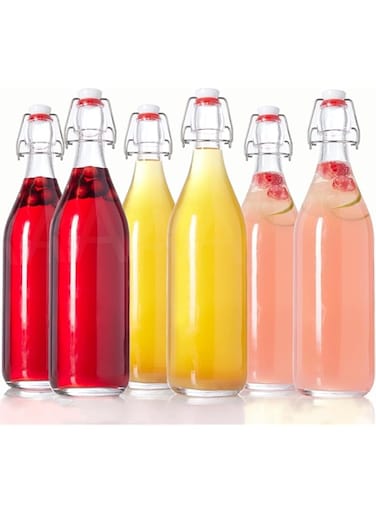 ROUNY 6Pack 33oz (1 Liter) Flip Top Glass Bottle, Swing Brewing Top Bottles with Airtight Seal Flip Caps, Swing Brewing for Kombucha, Beverages, Oil, Vinegar, Kombucha, Beer, Soda, Kefir