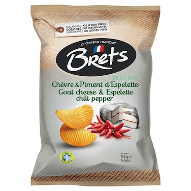 Brets Goat Cheese and Espelette Chili Pepper Flavored Ridge Cut Potato Chips, 125g
