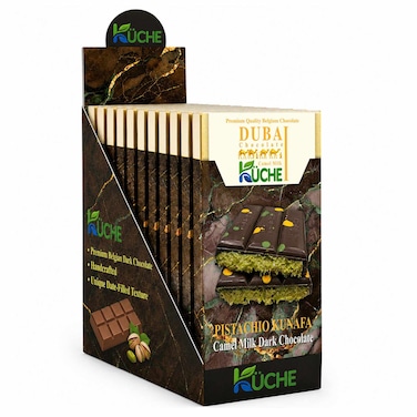 K&uuml;che Dubai Pistachio Kunafa Camel Milk Dark Chocolate, 80g, Pack of 12
