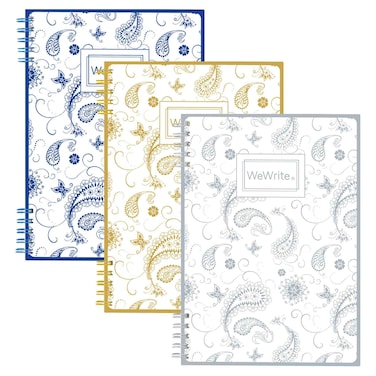 WeWrite Split Spiral Notebook 70 Sheets B5 Assorted Paisley Pattern, Pack of 3