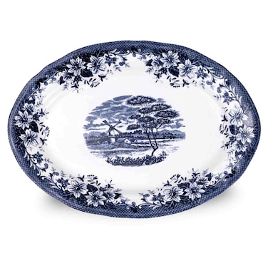 Claytan WM Blue Oval Platter, 14 Inch