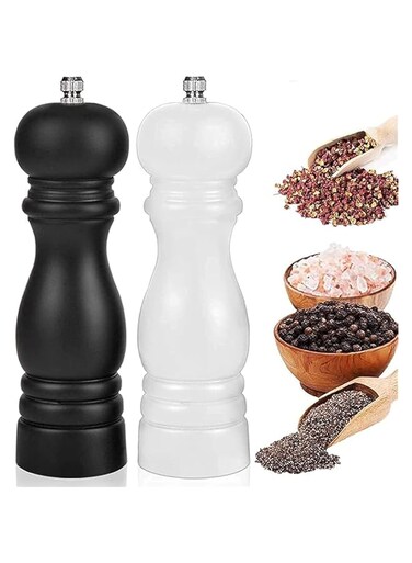 Arabest Salt and Pepper Grinder Set of 2, Wooden Pepper Mil, Refillable Manual Sea Salt Pepper Mill, Adjustable Coarseness, Spice Shakers with Ceramic Core, 6.5 Inch (Black+White)