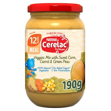Nestle Cerelac Veggies Mix with Sweet Corn, Carrot and Green Peas Baby Food, 190g