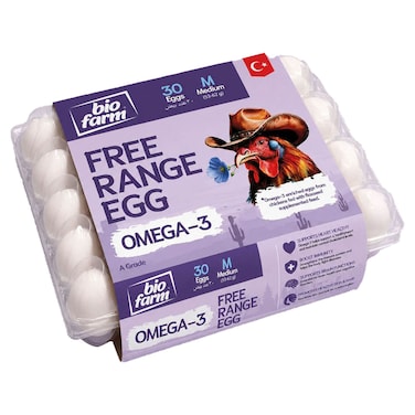 Biofarm Free Range Omega-3 Eggs Medium Grade A, 30 PCS