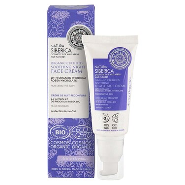 Natura Siberica Organic Certified Soothing Night Face Cream with Rhodiola Rosea Hydrolate for Sensitive Skin, 50ml