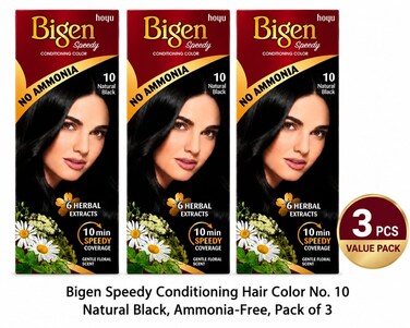 Bigen Speedy Conditioning Hair Color No. 10 Natural Black, Ammonia-Free, Pack of 3