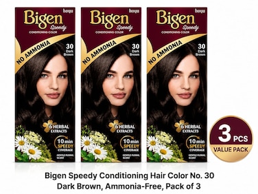 Bigen Speedy Conditioning Hair Color No. 30 Dark Brown,Pack of 3 No Ammonia, 10-Minute Coverage,