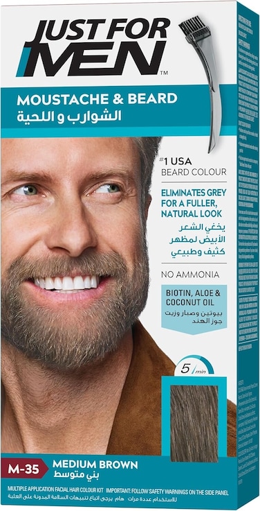 Just For Men Moustache & Beard Dye M-35 Medium Brown, Grey Hair Colour for Facial Hair