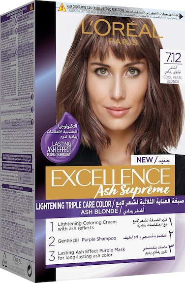 L’Oréal Paris Excellence Ash Supreme Anti-Brass Permanent Hair Colour, 7.12 Cool Pearl Blonde, 192 ml