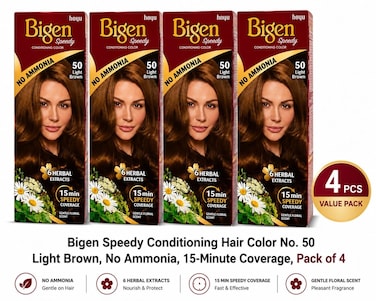 Bigen Speedy Conditioning Hair Color No. 50 Light Brown, Ammonia-Free, Pack of 4