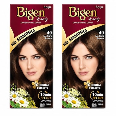 Bigen Speedy Conditioning Hair Color No. 40 Medium Brown, No Ammonia, 10-Minute Coverage, Pack of 2