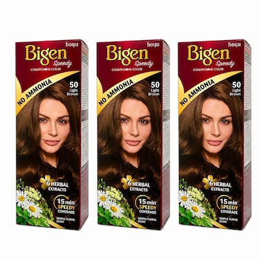 Bigen Speedy Conditioning Hair Color No. 50 Light Brown, Ammonia-Free, Pack of 3