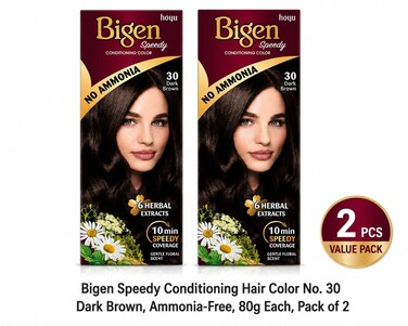 Bigen Speedy Conditioning Hair Color No. 30 Dark Brown, Pack of 2 No Ammonia, 10-Minute Coverage,