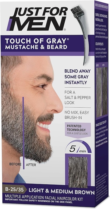 Just For Men Touch of Gray Mustache & Beard Colour B-25/35 Light & Medium Brown with Application Brush, Pack of 1