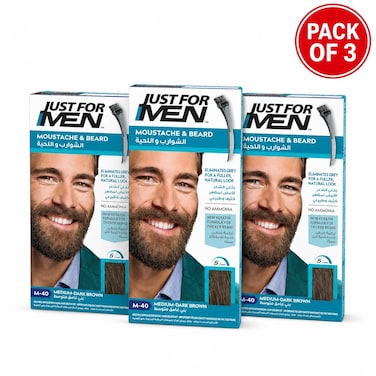 Just For Men Mustache & Beard Colour M-40 Medium Dark Brown, Men’s Facial Hair Dye, Pack of 3